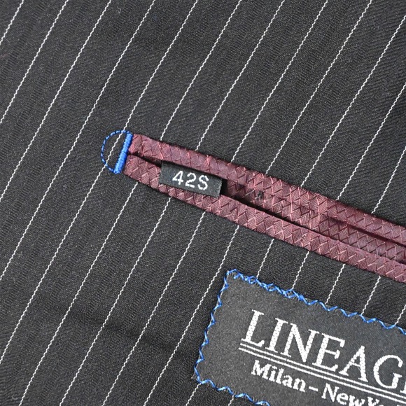 Lineage 42S 33x30 Black Striped Super 140s Mens Jacket‎ Pants Suit - Picture 5 of 12